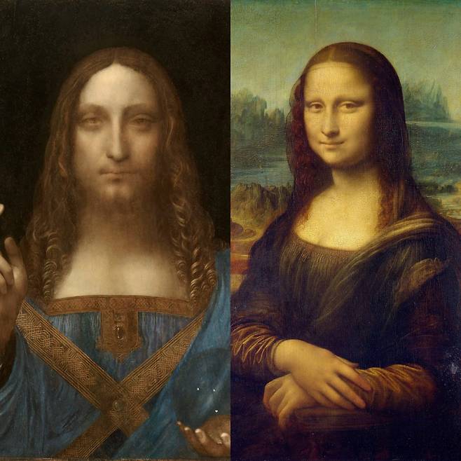 레오나르도 다빈치의 두 작품. 살바토르 문디(왼쪽), 모나리자(오른쪽). [크리스티·루브르 박물관]