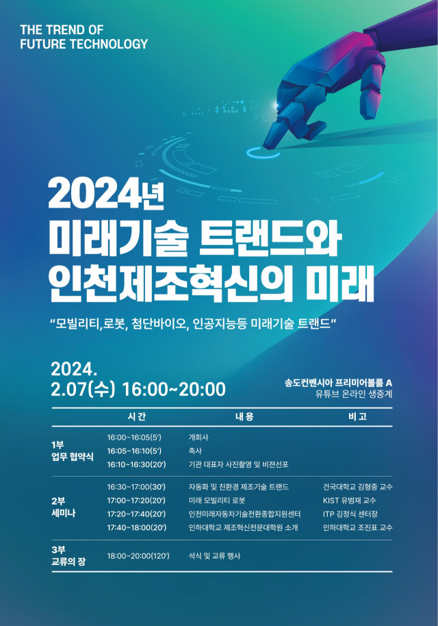 2024년 미래기술 트랜드와 인천 제조혁신의 미래 세미나 포스터. 자료제공=인하대학교