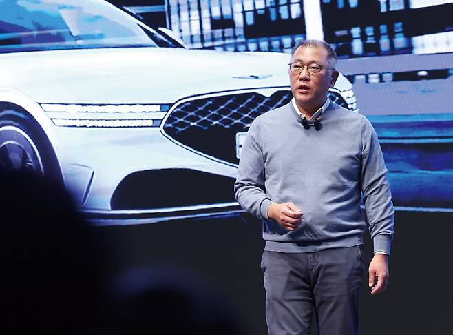 정의선 현대자동차그룹 회장이 지난해 그룹 신년회에서 신년사를 하는 모습 ⓒ연합뉴스