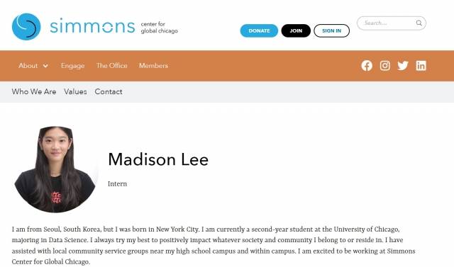simmons center for global chicago 홈페이지 캡처