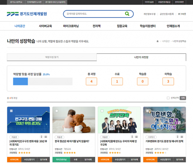 ▲ '人러닝' 메인페이지. ⓒ경기도인재개발원