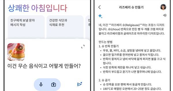 구글의 AI 챗봇 '제미나이 어드밴스드'에 음식 사진을 올리고 음식 이름과 조리법을 묻자 음식명과 조리법이 제시된 모습.(사진=구글코리아 블로그)