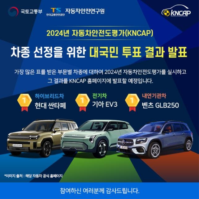 2024 KNCAP 차종 대국민 투표 결과 [한국교통안전공단 자동차안전연구원 제공. 재판매 및 DB 금지]