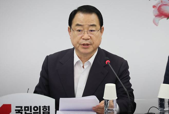 정영환 국민의힘 공천관리위원장이 지난 6일 서울 여의도 당사에서 열린 공천관리위원회 4차 회의에서 발언하고 있다. (사진=연합뉴스)