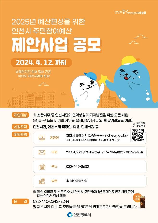 2025년 인천시 주민참여예산 제안사업 공모 포스터. 인천시 제공