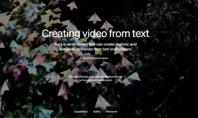 오픈AI는 지난 15일 문자를 입력하면 고화질 영상을 생성하는 모델 소라를 홈페이지를 통해 공개했다. (사진=오픈AI)