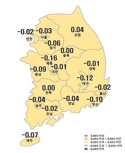 2월 셋째주 시도별 아파트 매매가격지수 변동률 / 한국부동산원 제공