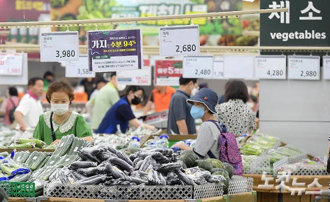 소비자들이 채소 코너를 살펴보고 있다. 박종민 기자