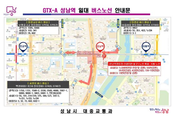 대중교통과-GTX-A 성남역 일대 버스노선 안내문