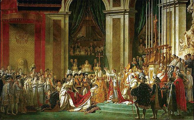 자크 루이 다비드, ‘나폴레옹 1세의 대관식’, 캔버스에 유화,1805~07년, 파리 루브르미술관. 사진 위키백과