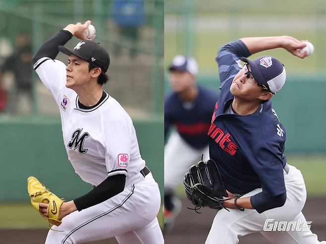 25일 교류전에 등판한 박세웅(오른쪽)과 사사키 로키. 사진=롯데 자이언츠