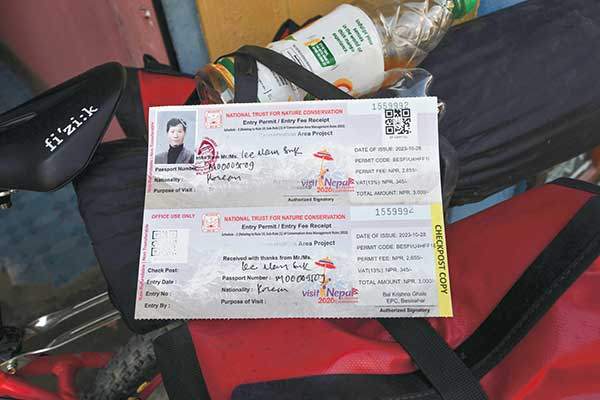 발급 받은 허가서Annapurna Entry Permit. 안나푸르나는 네팔 정부가 관리하는 자연보호 구역이라 반드시 허가서가 있어야 한다.
