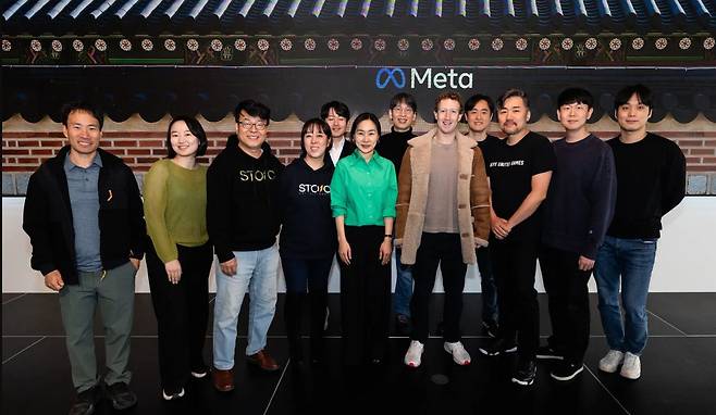 지난달 28일 서울 강남 메타 코리아 본사에서 마크 저커버그 메타 CEO는 업스테이지·프렌들리AI·매스프레소·데브즈유나이티드 게임즈·스토익엔터테인먼트 등 5개 업체 관계자와 만났다. /메타 코리아 제공