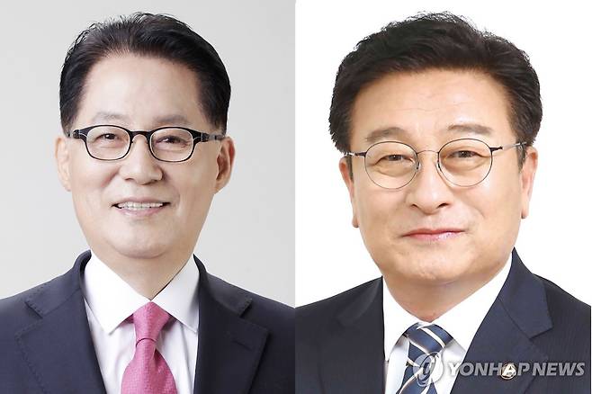 민주당 경선 도전하는 박지원 전 국정원장-윤재갑 국회의원 [박지원·윤재갑 예비후보 제공]