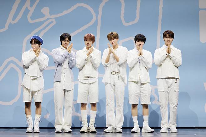 NCT Wish holds a press conference to introduce its debut single, "Wish," in Seoul on Mon. (SM Entertainment)