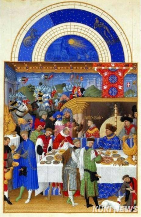 림뷔르흐 형제(Limbourg Brothers), 베리 공작의 호화로운 기도서, 프랑코 플라망 화파, 1410년경, 샹티이 콩데 미술관(사진: 위키디피아)