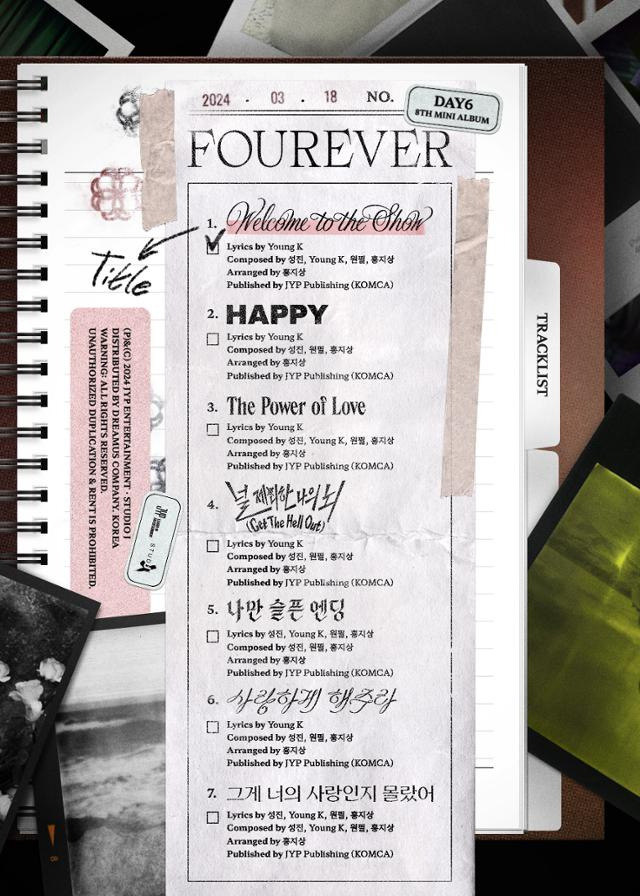 데이식스는 오는 18일 새 미니 앨범 '포에버(Fourever)' 발매에 앞서 트랙리스트를 공개했다. JYP엔터테인먼트 제공