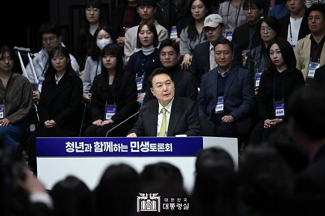 ▲5일 경기도 광명에서 열린 민생토론회에서 윤석열 대통령이 발언하고 있다. 사진=대통령실.