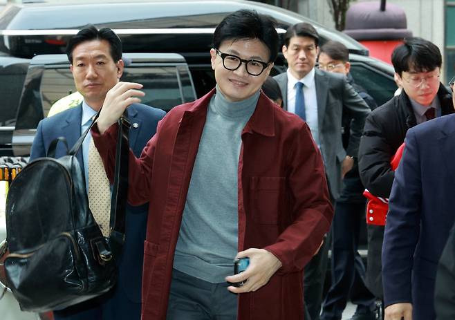한동훈 국민의힘 비상대책위원장이 7일 오전 서울 영등포구 국민의힘 중앙당사로 들어서고 있다. /사진=뉴시스