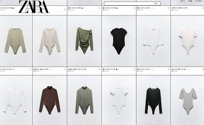 패션브랜드 자라에서 판매 중인 바디수트들 [자라 홈페이지]