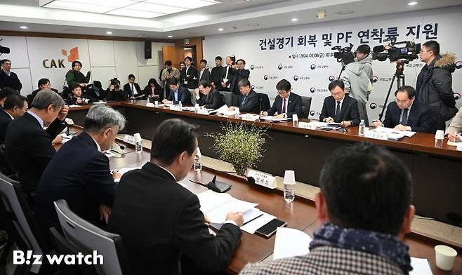 박상우 국토교통부 장관이 8일 서울 강남구 건설회관에서 열린 건설경기 회복 및 PF 연착륙 지원 간담회에서 발언하고 있다/사진=이명근 기자 qwe123@