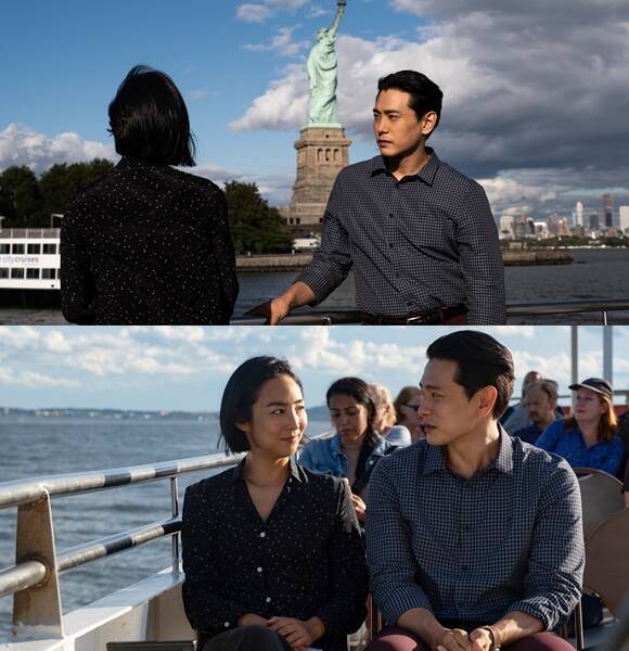 유태오(위쪽 사진의 오른쪽)는 어린 시절 첫사랑인 나영과의 인연의 끈을 놓지 않기 위해 뉴욕에 온 해성 역을 맡아 극을 이끈다. /CJ ENM