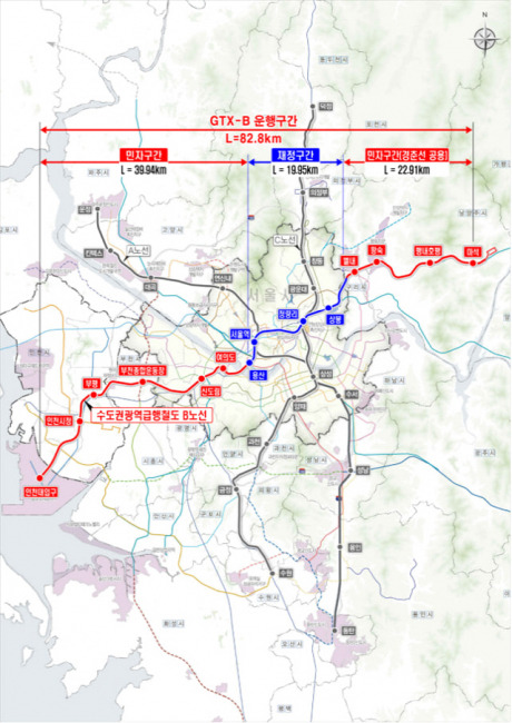 ▲ GTX B노선 운행구간 조감도