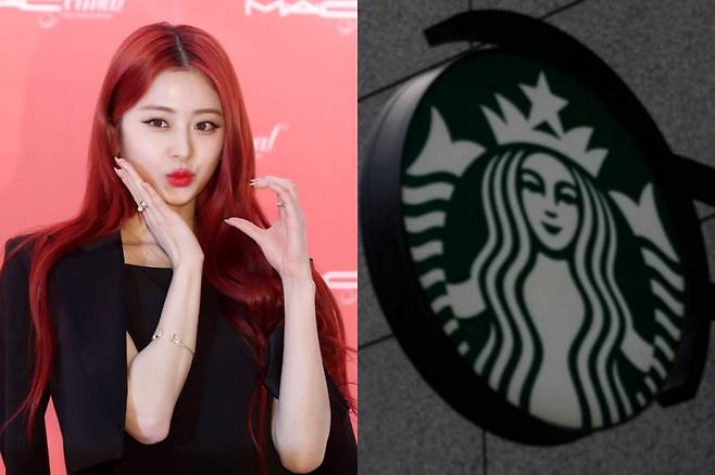 (왼쪽부터) 르세라핌 허윤진, 스타벅스 로고 /사진=뉴시스, 머니투데이 DB