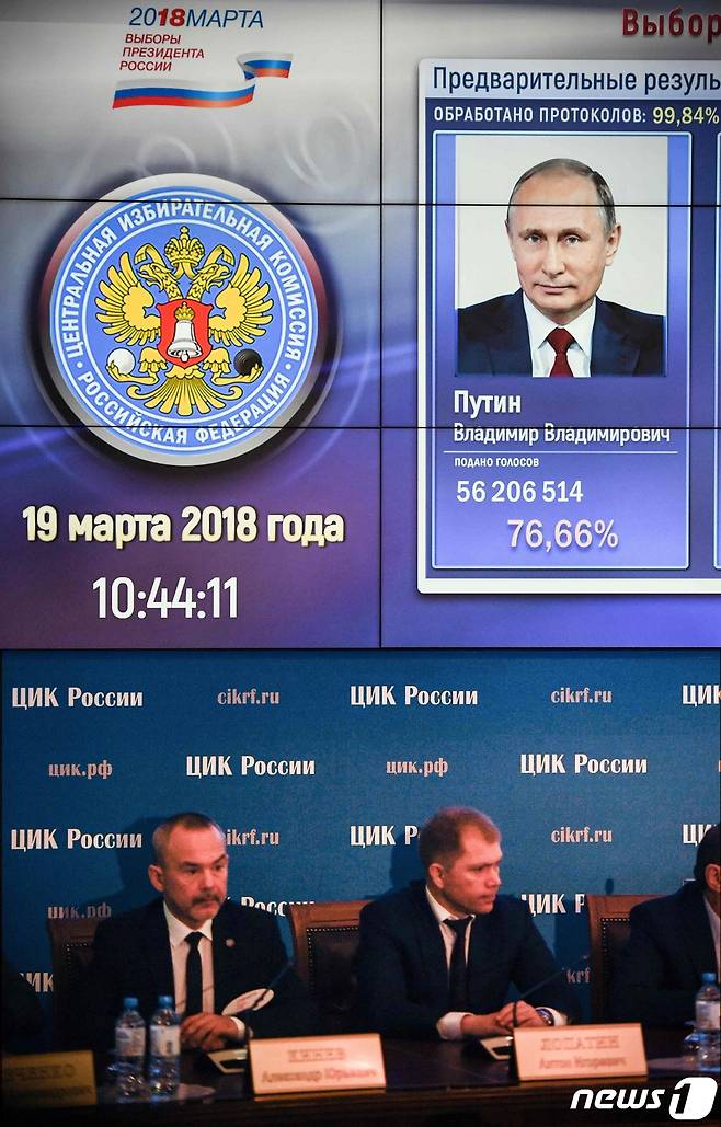2018년 블라디미르 푸틴 러시아 대통령이 78.66%의 지지율로 당선됐다. 2018.03.19. ⓒ AFP=뉴스1 ⓒ News1 정윤영 기자