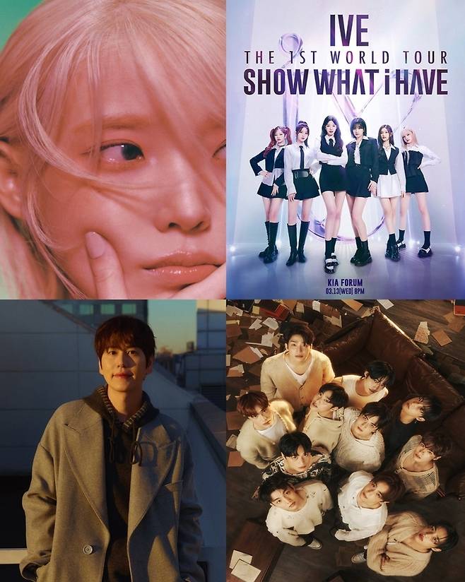 아이유, 아이브, 더보이즈, 규현(왼쪽 상단부터 시계방향). 사진ㅣ카카오엔터테인먼트