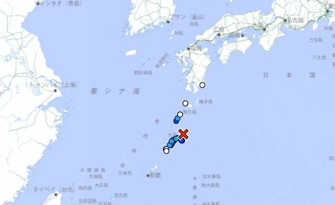 일본 규슈 남부 해역의 아마미오시마 부근에서 규모 5.5의 지진이 발생했다고 일본 기상청이 밝혔다. <출처=일본 기상청 홈페이지 캡처>