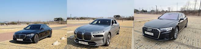메르세데스- 벤츠 S클래스 S580 L 4matic(왼쪽), BMW 740i(가운데), 아우디 A8 L(오른쪽) /사진= 지선우 기자