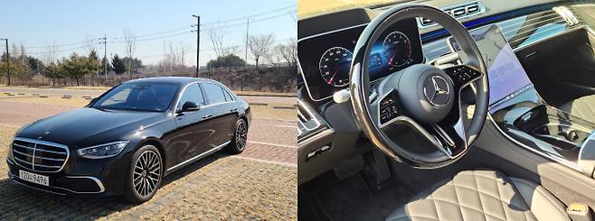 벤츠 S클래스 S580 L 4matic(왼쪽), 벤츠 S클래스 S580 L 4matic 내부(오른쪽)/사진= 지선우 기자