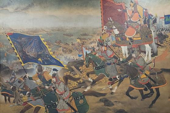 이종상의 민족기록화 '광개토대왕의 영토 확장'(1975) 서울 용산 전쟁기념관 소장 [사진 문소영]