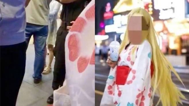 2022년 기모노 코스프레 의상을 입었다가 공안에 체포된 중국인 여성의 모습. [웨이보]