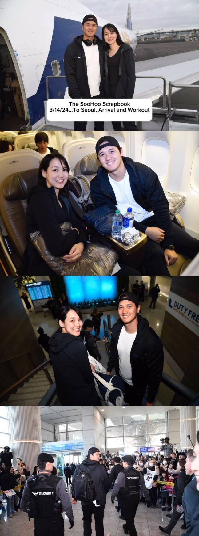 16일 LA다저스 전속 카메라맨은 오타니 쇼헤이 부부가 서울로 오는 비행기에서 찍은 사진을 공개했다. LA 다저스 전속 카메라맨 수후 소셜미디어 캡처