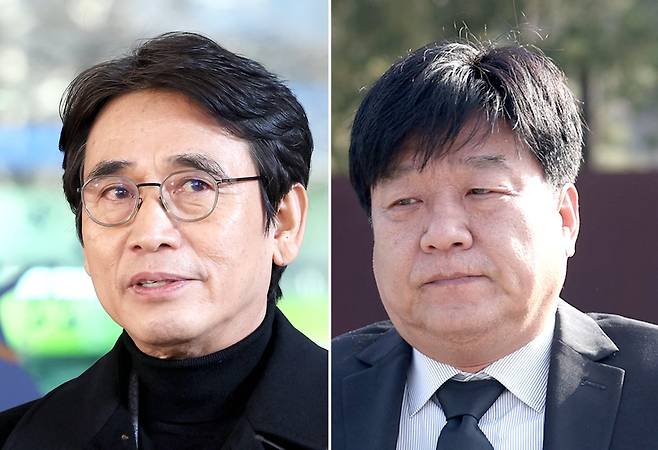 유시민 작가(왼쪽)와 양문석 더불어민주당 경기 안산갑 후보. 연합뉴스, 뉴스1