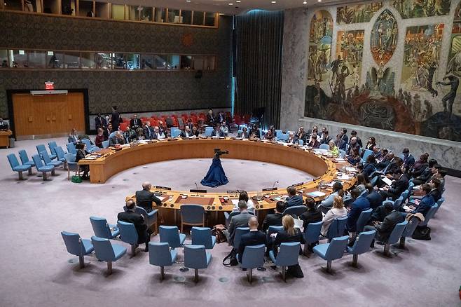 Members of the United Nations Security Council gather for a meeting on the maintenance of International Peace and Security Nuclear disarmament and nonproliferation at the UN headquarters in New York, Monday. (Reuters)