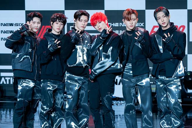 The New Six introduces its first digital single, "Fuego," during a press conference in Seoul on Wednesday. (Hwang Yun-ha/ The Korea Herald)