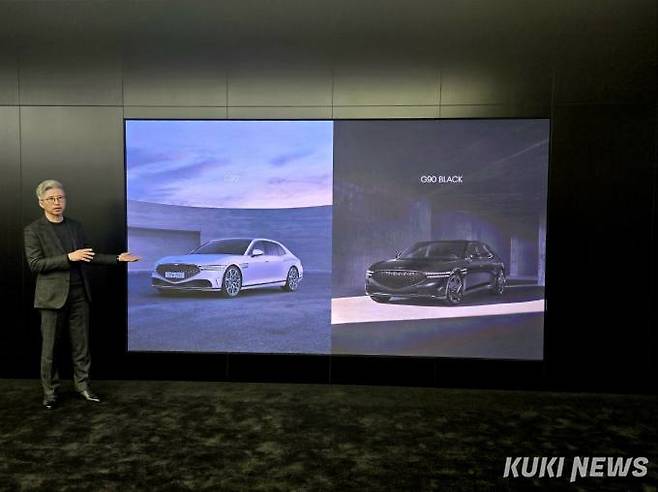 지난 14일 경기 용인 제네시스 수지에서 열린 ‘제네시스 G90 블랙’ 신차 공개 간담회. 사진=조은비 기자&nbsp;