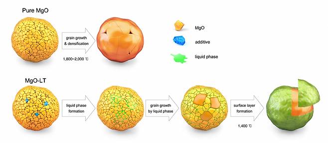 방열소재 소결공정 성장 과정 모식도.[한국재료연구원 제공]