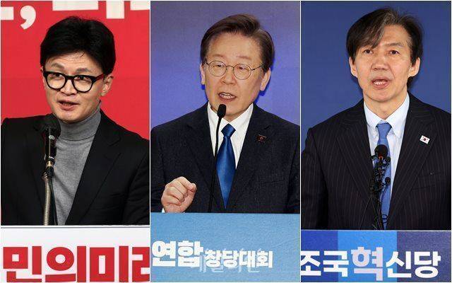 (왼쪽부터) 한동훈 국민의힘 비상대책위원장, 이재명 더불어민주당 대표, 조국 조국혁신당 대표 ⓒ데일리안 홍금표 기자·뉴시스
