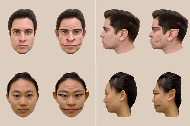 왼쪽은 실제 얼굴들이고 오른쪽은 PMO 환자 눈에 비친 왜곡된 얼굴들이다./사진=A. Mello et al 제공
