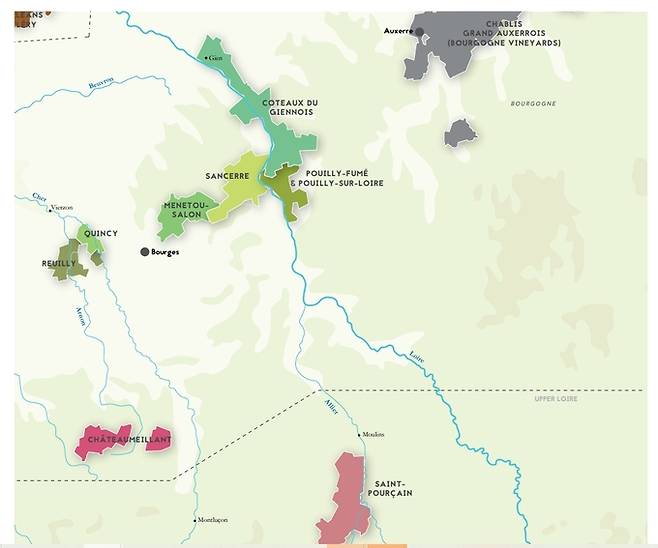 상세르 위치.&nbsp;Wine Scholar Guild&nbsp;