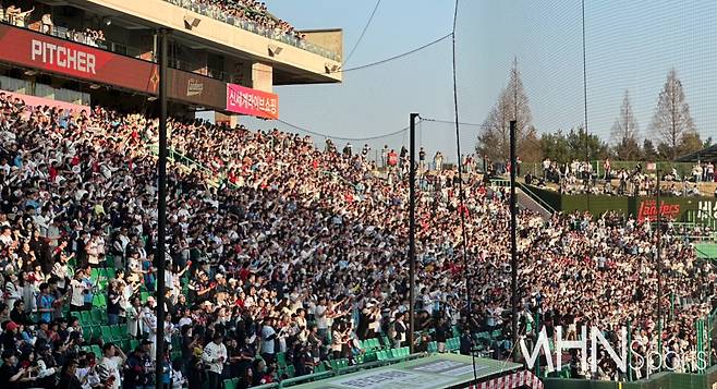 환호하는 롯데 팬들.