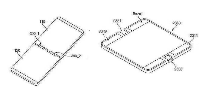 힌지의 회전축을 기기 가운데 배치하는 삼성전자의 특허 기술(왼쪽)과 양 옆에 배치하는 기존 스마트폰./키프리스 제공