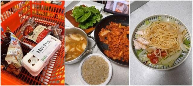 전씨가 구매한 재료들과 직접 만든 요리. 전씨 제공