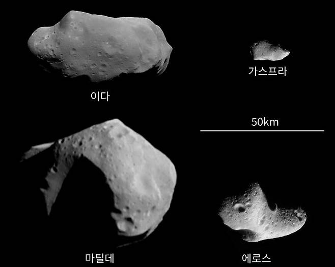 그림 5. 갈릴레오호와 니어 슈메이커호가 촬영한 소행성 사진. 사진 출처: NASA