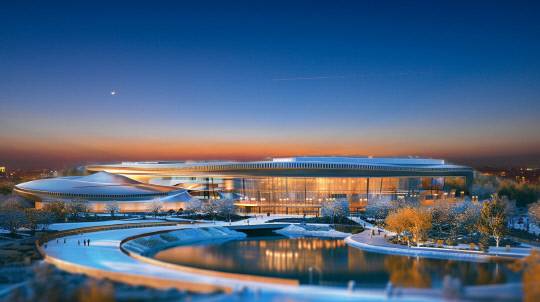 논산시가 체류형 관광사업의 중추적 역할이 될 '탑정호 복합문화 휴양단지 조성사업(리조트 개발사업)'의 민간투자 유치를 위한 우선협상대상자를 선정했다. 사진은 컨밴션센터 조감도. 논산시 제공