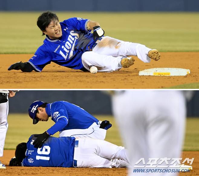 고통이 심한 모습에 재빠르게 달려 나온 강명구 코치